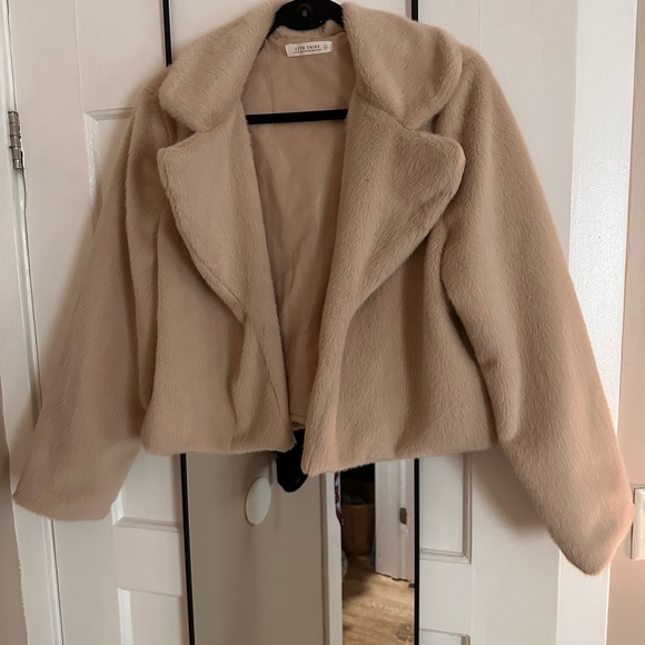 12th Tribe Jackets & Blazers - Faux Fur Cropped Coat in Beige